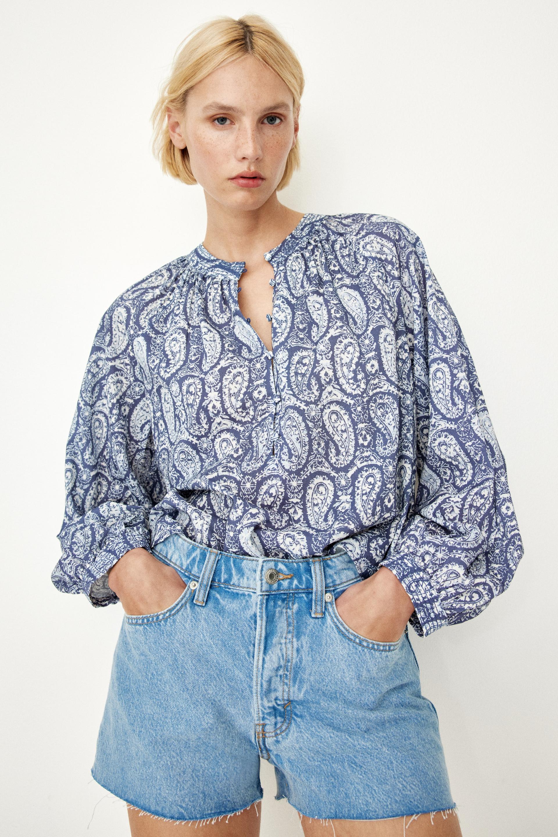 band-collar blouse