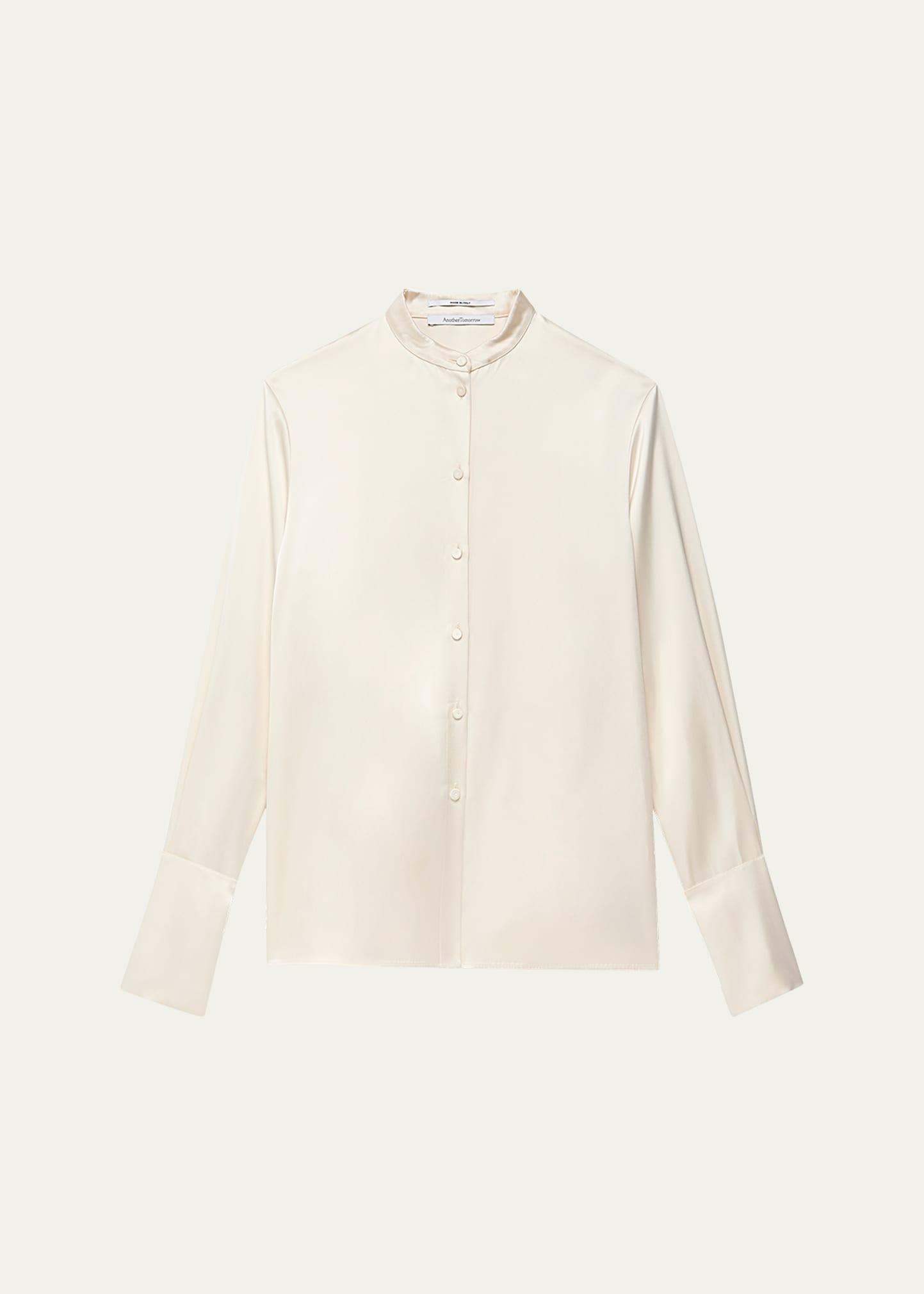 band collar button down blouse with scarf