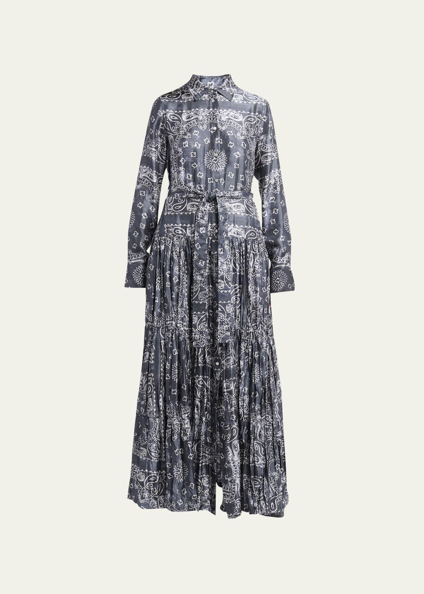 bandana print long sleeve maxi shirtdress