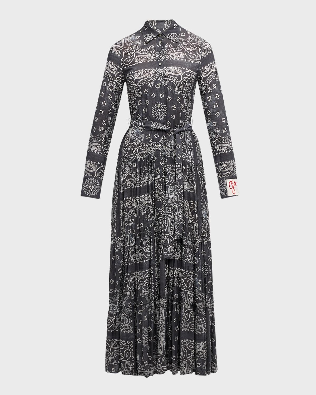bandana print long sleeve maxi shirtdress
