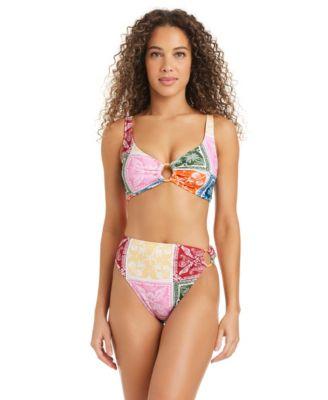 bar iii womens cabana club bikini top with ring high rise swim bottoms