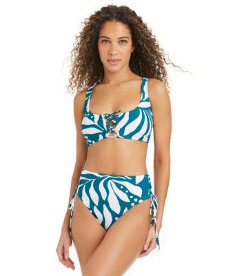 bar iii womens catch the wave lace up front bikini top high waist bottoms