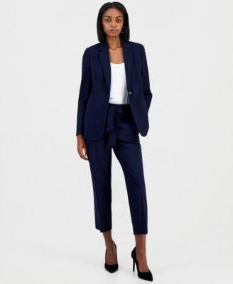 bar iii womens compression notch collar single button blazer scoop neck camisole compression tie front capris pants macys exclusive