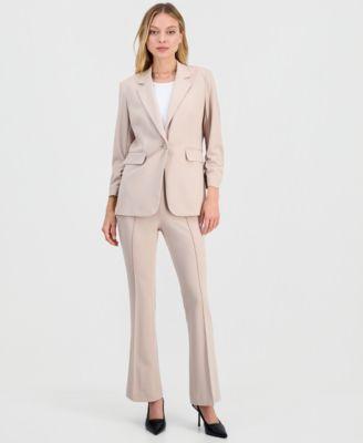 bar iii womens crepe one button scrunched sleeve jacket crepe high rise flared leg pants macys exclusive