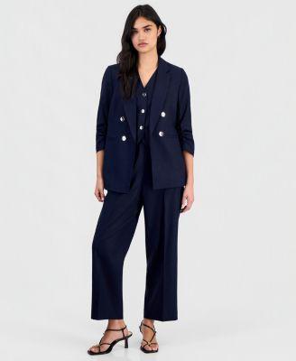bar iii womens linen blend scrunch sleeve blazer button front vest pull on pants macys exclusive