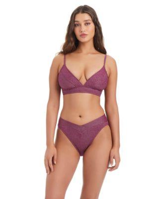 bar iii womens rib shine over the shoulder swimsuit bikini top v waist high leg swim bottoms macys exclusive