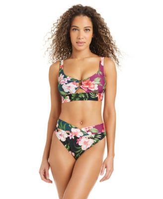 bar iii womens tropical heat banded ring detail swim bikini top v cut waist high leg swim bottoms macys exclusive