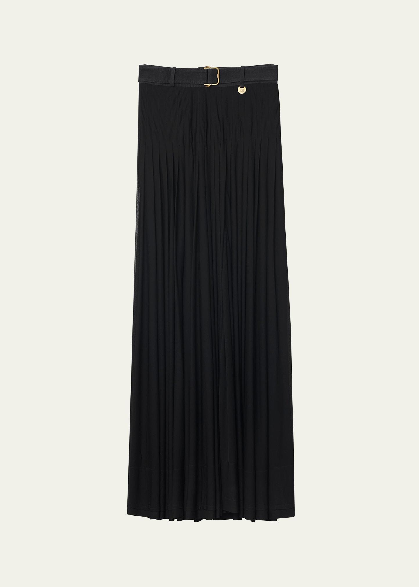 bar pleated maxi skirt with belt
