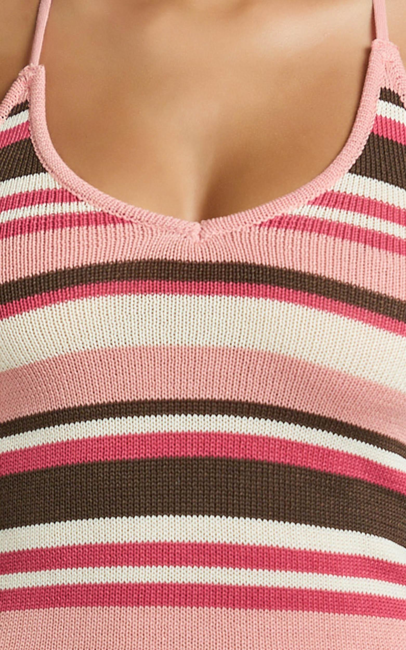 barbara mini dress - knit stripe cross back mini dress in multi