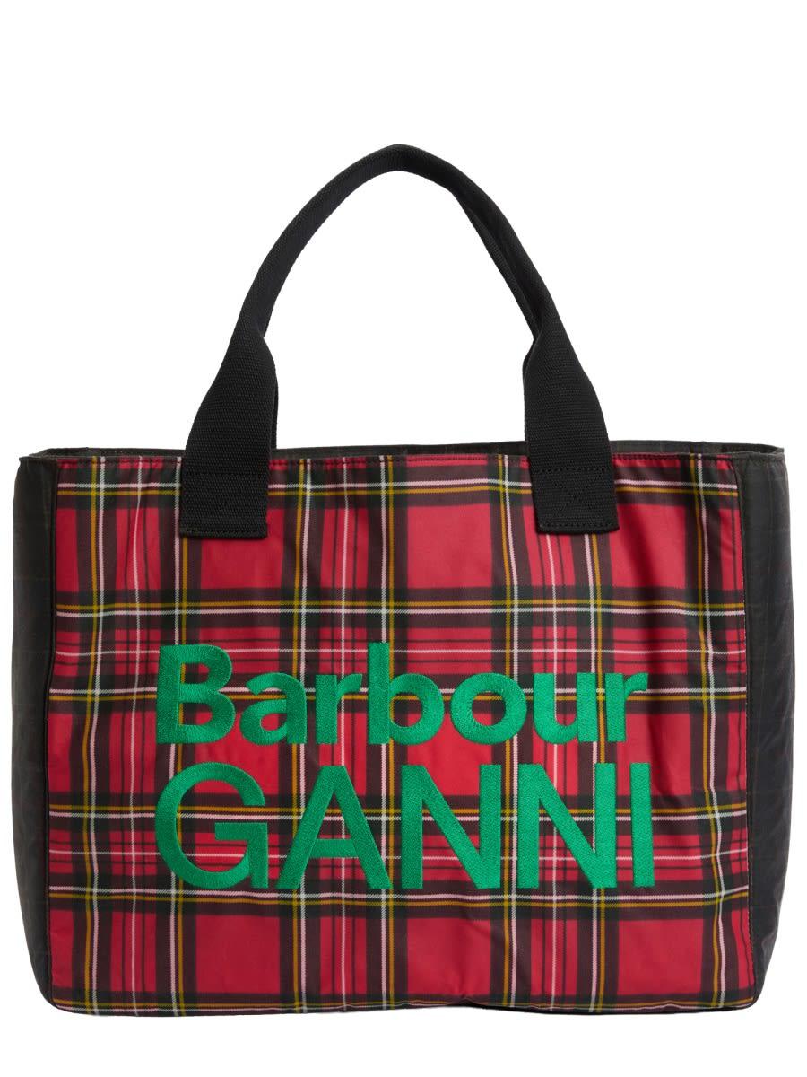 barbour x ganni waxed cotton tote bag