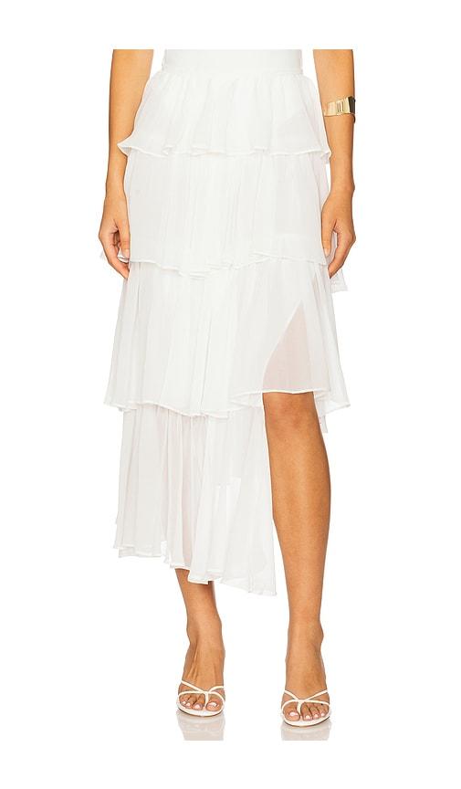 bardot adelene frill midi skirt in ivory.