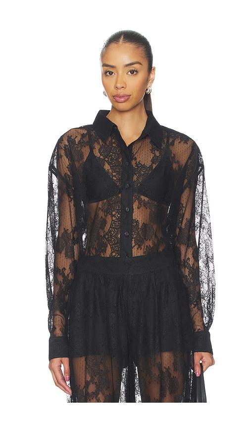 bardot aleida oversized lace shirt in black.