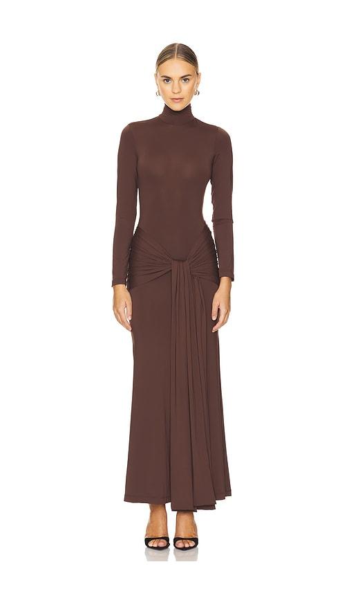 bardot alix maxi tie front dress in chocolate.
