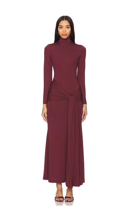 bardot alix maxi tie front dress in wine.