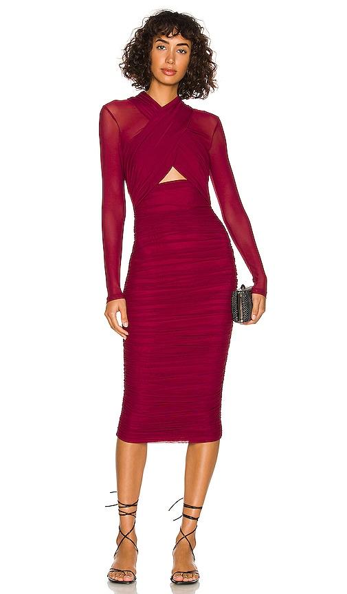 bardot aliyah dress in burgundy.