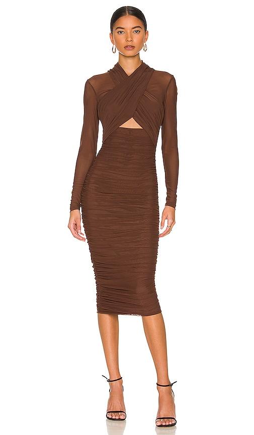 bardot aliyah dress in chocolate.