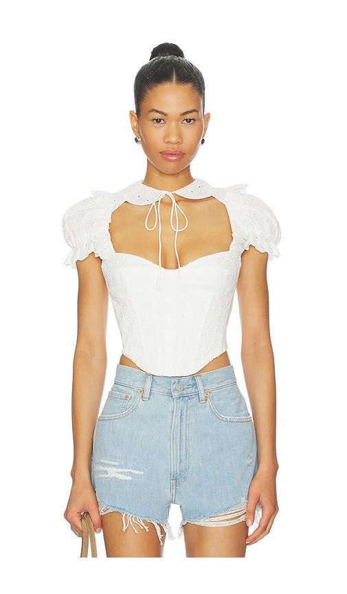bardot allington broderie corset top in white.