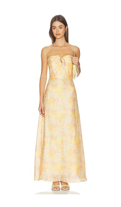 bardot amina strapless maxi dress in lemon.