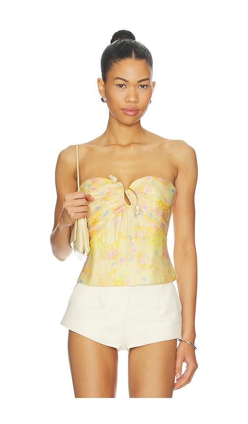 bardot amina strapless top in lemon.