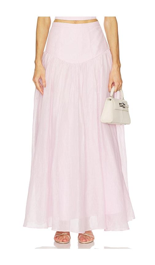 bardot amorette ramie maxi skirt in pink.
