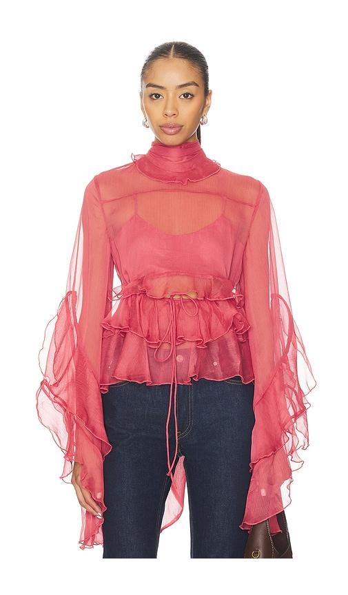 bardot anyssa ruffle blouse in rose.