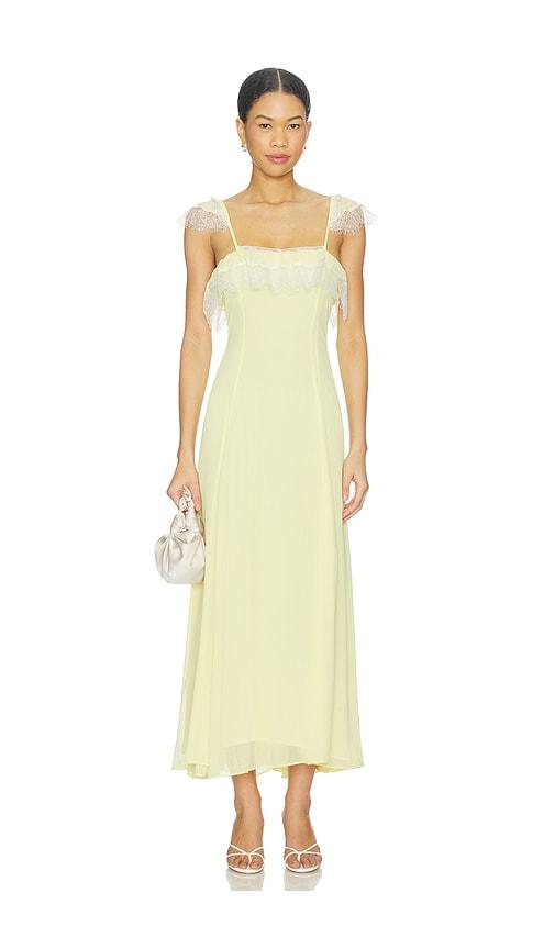 bardot arlia lace trim maxi dress in yellow.