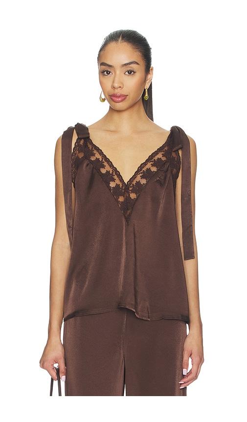 bardot aubrey tie strap cami in chocolate.