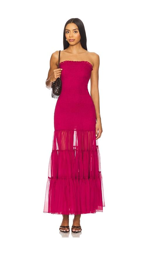 bardot azura strapless maxi dress in burgundy.
