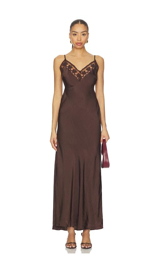 bardot bonita lace trim maxi dress in chocolate.
