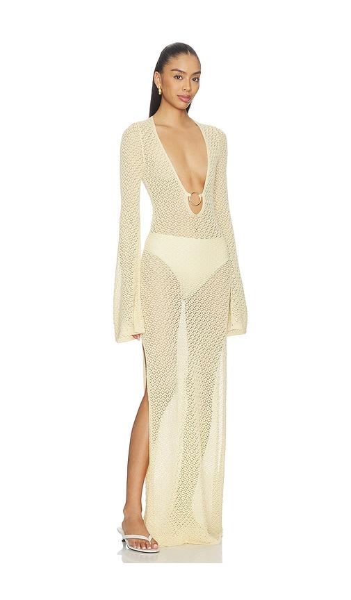 bardot bryn crochet maxi dress in lemon.