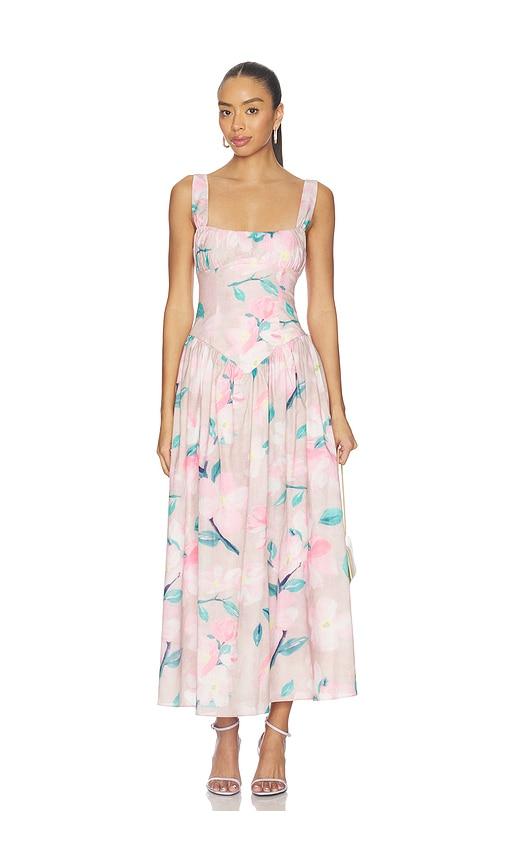 bardot cartia printed midi dress in pink.