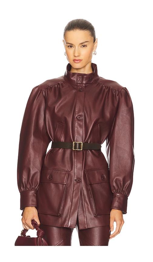 bardot clements faux leather jacket in burgundy.