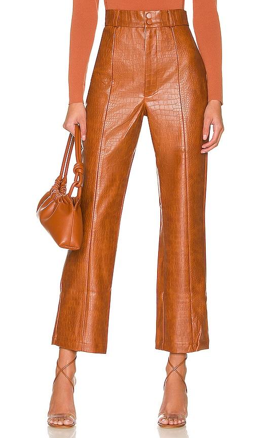bardot croc faux leather pant in cognac.