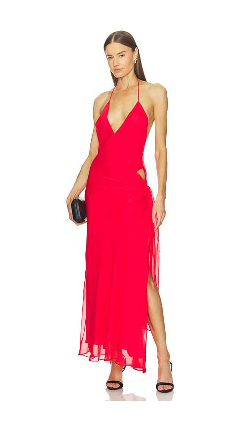 bardot cyrel cut out maxi dress in red.