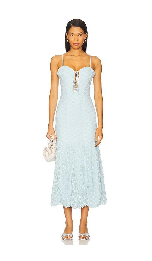bardot delaney bubble midi dress in baby blue.