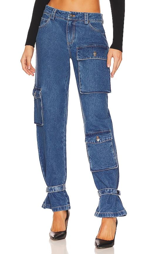 bardot denim cargo jeans in denim-medium.
