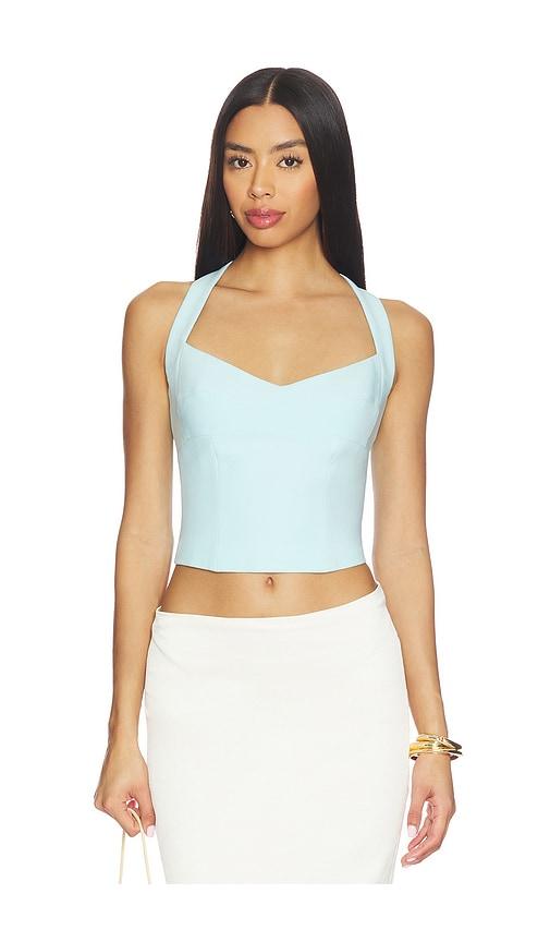 bardot deserae halter neck top in baby blue.