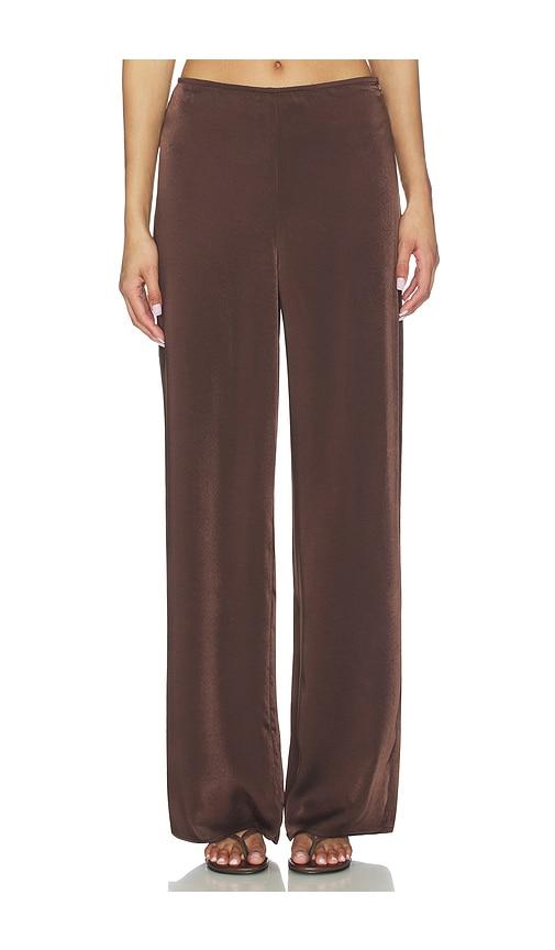 bardot devin mid rise satin pant in chocolate.
