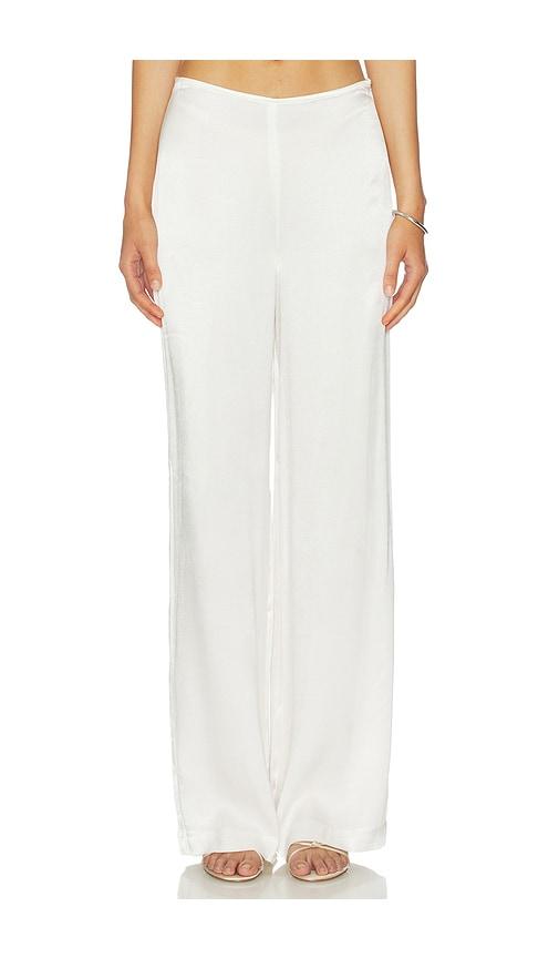 bardot devin mid rise satin pant in white.