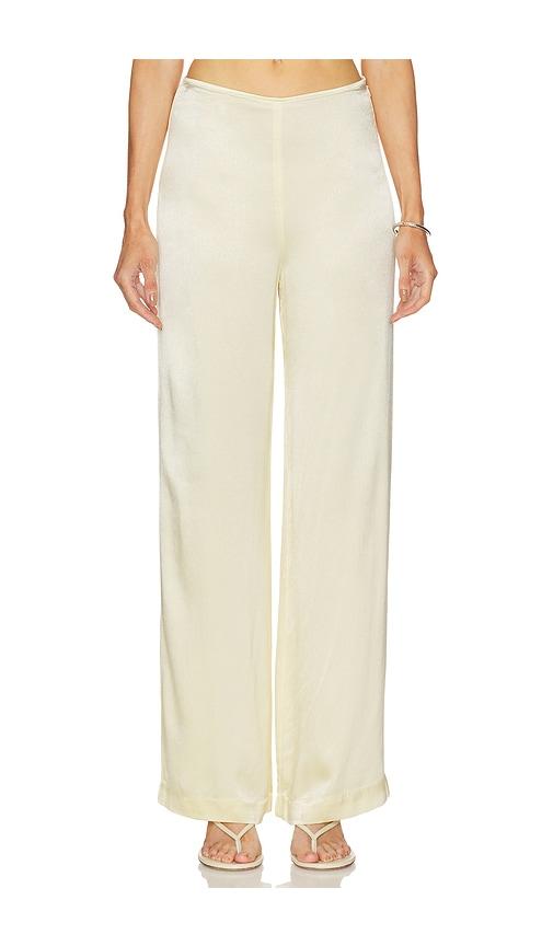 bardot devin mid rise satin pant in yellow.