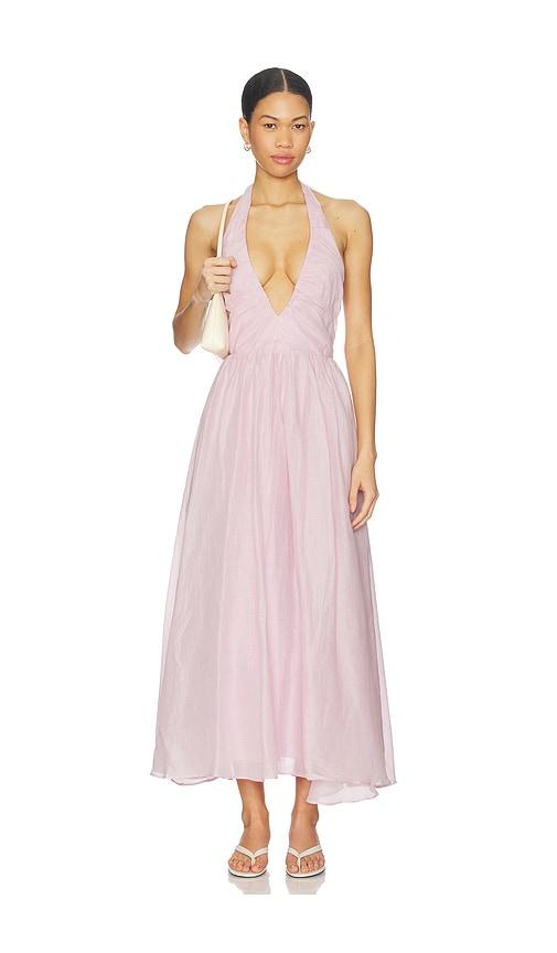 bardot dorota halter neck midi dress in pink.