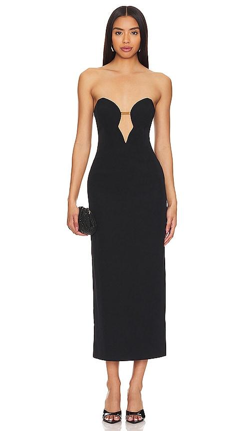bardot eleni chain midi dress in black.