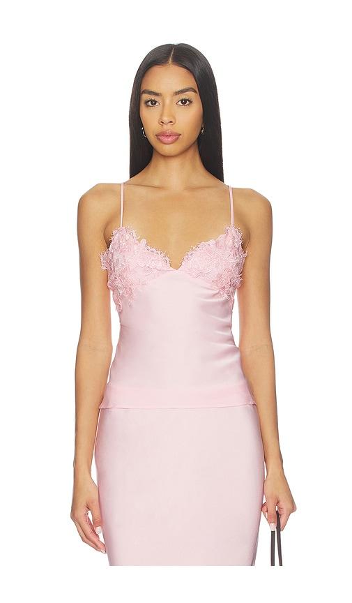 bardot elisan lace satin camisole in pink.