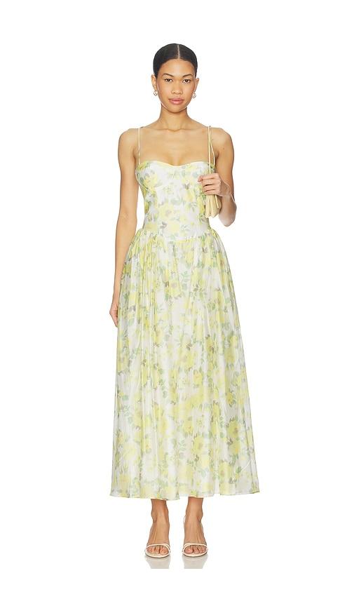 bardot estie printed maxi dress in yellow.