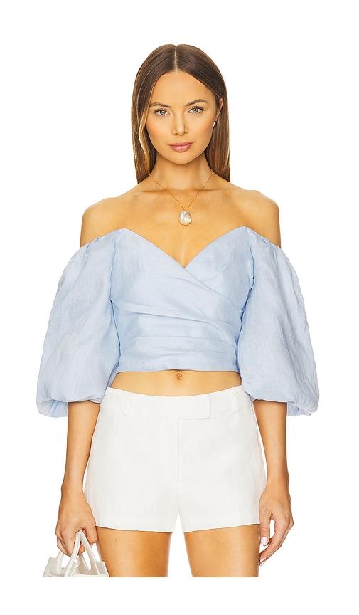 bardot eva linen top in baby blue.