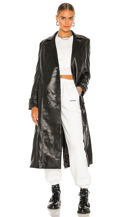 bardot faux leather trench coat in black.