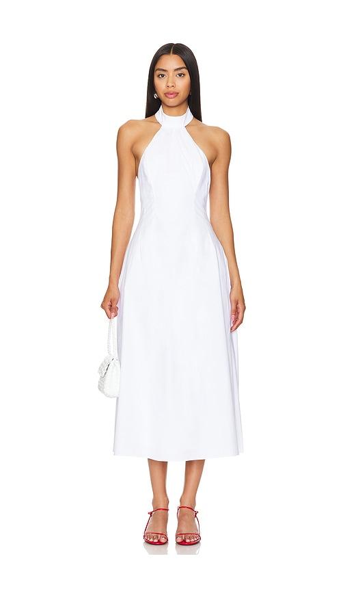 bardot genevieve poplin midi dress in white.