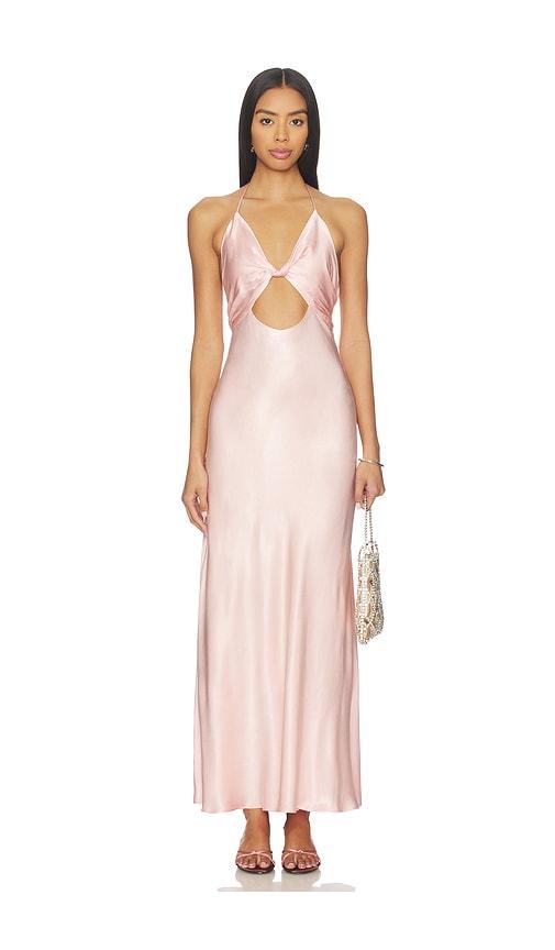 bardot isola halter neck maxi dress in pink.