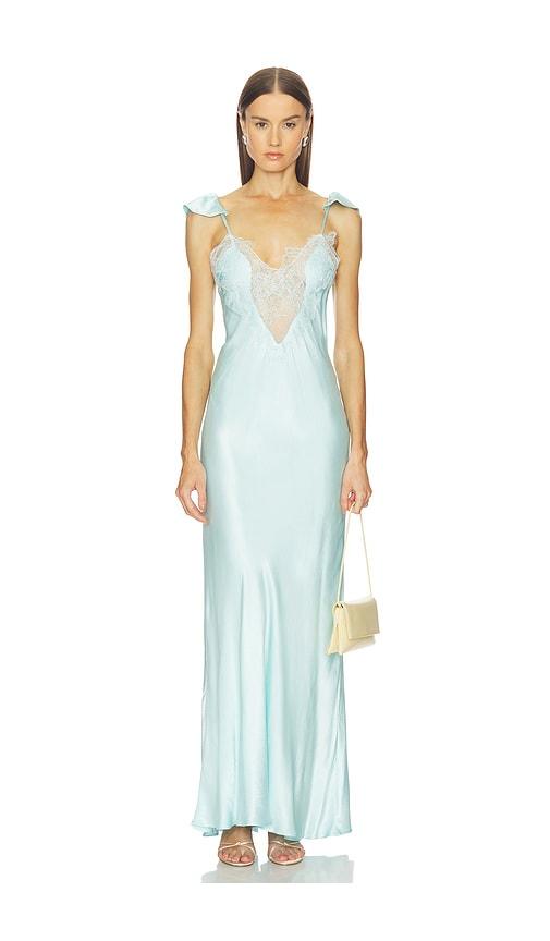 bardot ivy lace detail maxi dress in baby blue.