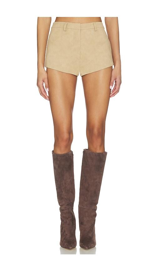 bardot jayla faux leather short in beige.